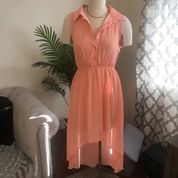 Dresses & Skirts - Peach collared high low summer dress